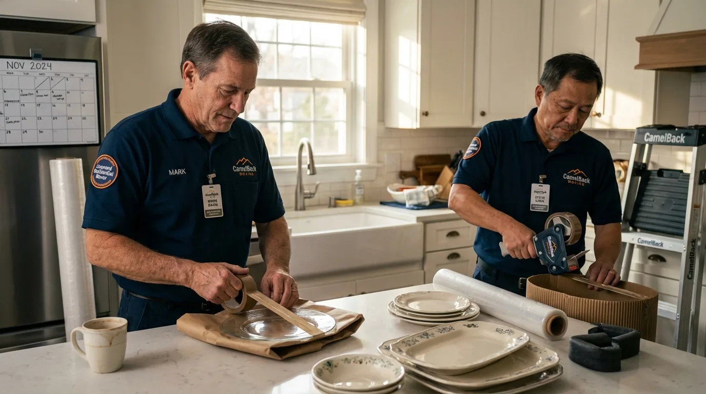 Professional crew packing kitchen dishware in Villisca, IA
